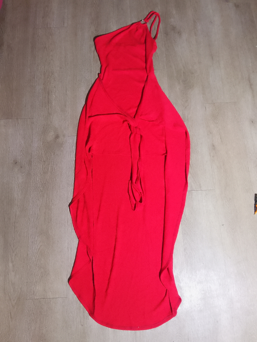 SHEIN Bright Red One-Shoulder Tie-Waist Maxi Dress